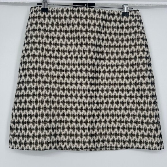 Loft Diamond Jacquard Metallic Black Gold Mini Pencil Skirt Size 10 - Picture 2 of 5